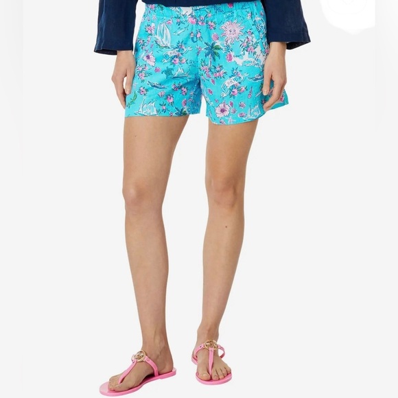 Lilly Pulitzer Pants - Lilly Pulitzer Lilo Linen Shorts in the Amalfi Blue Lilly's Roadtrip print